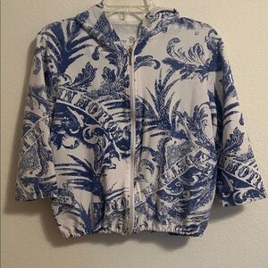 Onque Casuals Blue and White Zip-Up Jacket